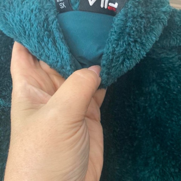 Fila Teal Fleece Jacket zipper up with pockets and Fila Sports logo XS - Picture 4 of 4